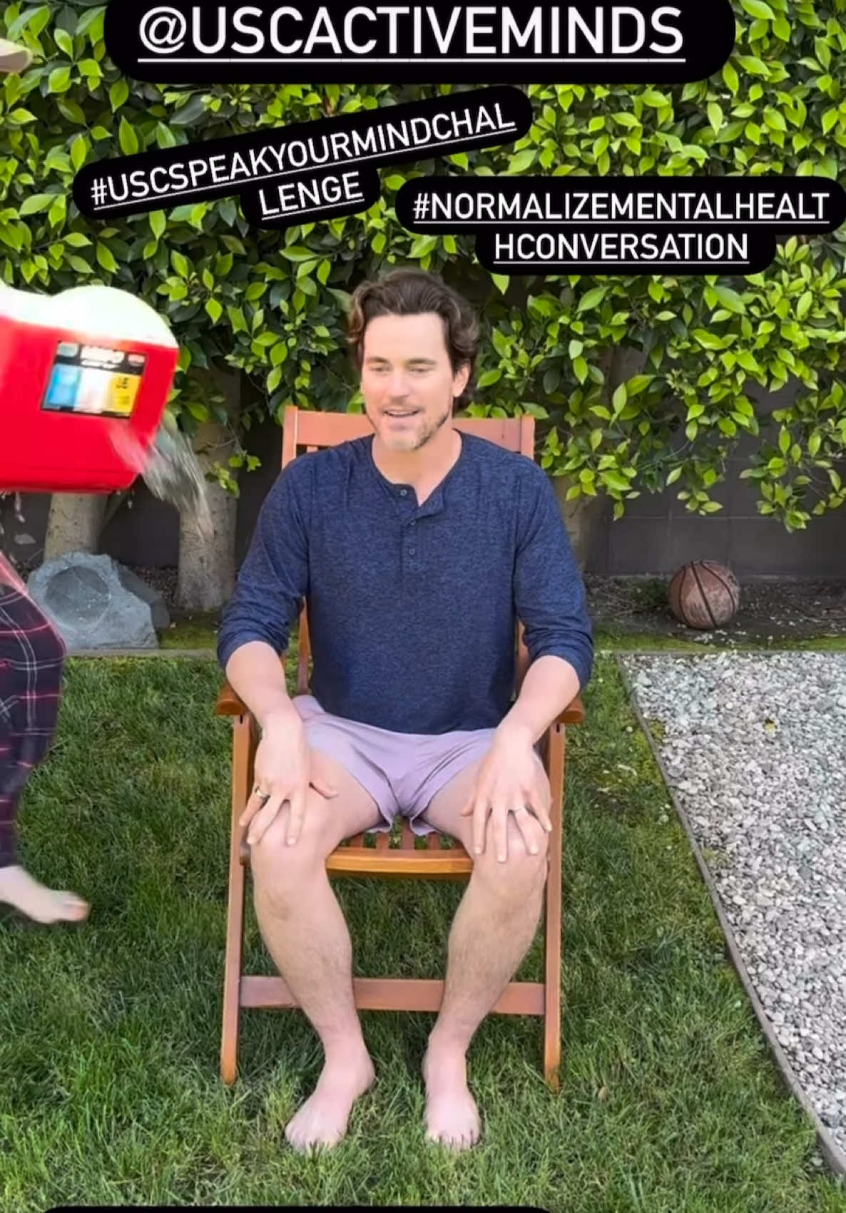 Matt Bomer doing the #uscspeakyourmindchallenge to benefit Active Minds, “a non-profit organization that encourages young people to normalize conversations around mental health” 🩵 His son, Kit Halls, nominated him to do the challenge!  🎥: Matt via IG Stories  #mattbomer #activeminds #fyp #explorepage 