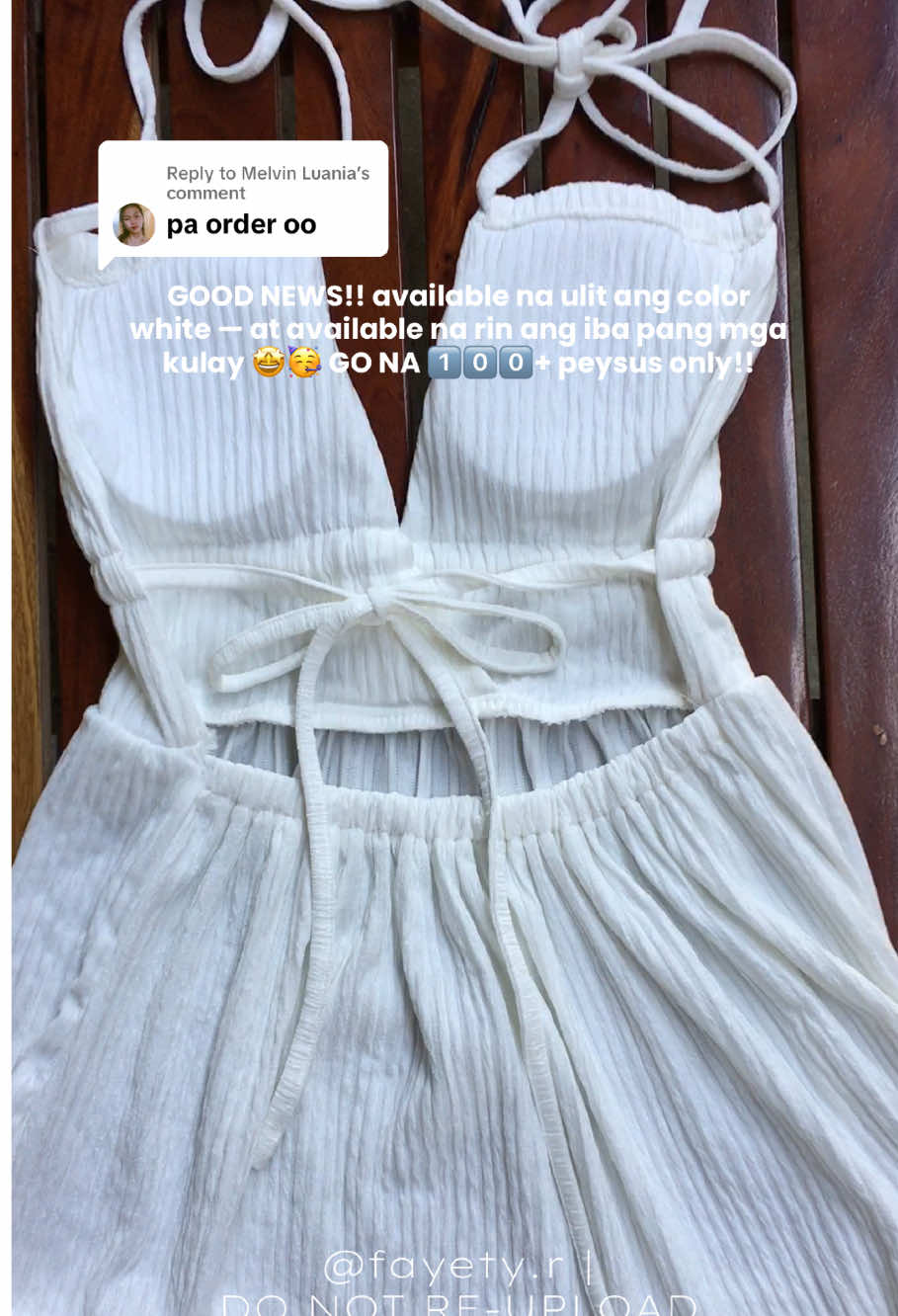 Replying to @Melvin Luania good news available na ulit ang color white nitong dres. kaya habol na!!  #beachdress #dress #whitedress #backlessdress #summerdress #affordabledress #fyp #viral #trending 