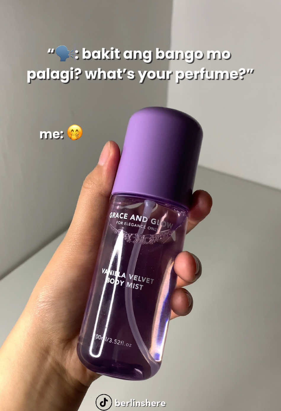 naka grace and glow vanilla velvet body mist kasi ako 🤭✨💜 #graceandglow  #bodymist #vanillavelvetbodymist #graceandglowbodymist  #bodycare #perfumecollection #scent #perfumerecommendations #graceandglowvanillavelvetbodymist #fyp 