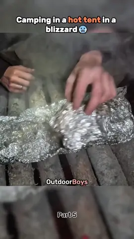 Camping in a hot tent in a blizzard 🥶 part 5 #outdoorboys #camping #survival #cooking