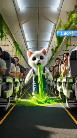Kitten vomits uncontrollably on plane after eating ice cream at airport #catfamily #cat #catsoftiktok #kittens #cutecat #aicat #videoviral #fyp 