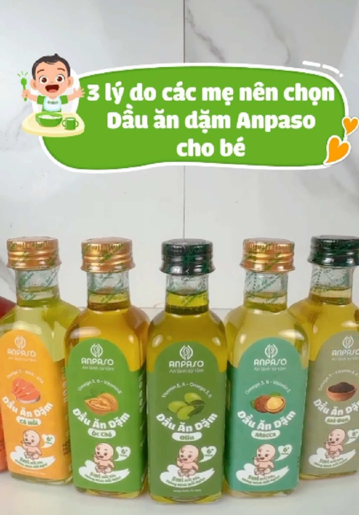 Top 3 lý do mẹ nên chọn dầu ăn dặm Anpaso cho bé #anpaso #dauandamchobe #mevabe 