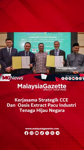Satu Memorandum Persefahaman (MoU) telah dimeterai antara CCE Sdn. Bhd. dan Oasis Extract Sdn. Bhd., menandakan pencapaian penting dalam usaha memperkukuh industri tenaga hijau negara. CCE Sdn. Bhd. memperkenalkan teknologi unik penghasilan microalgae (LG) secara heterotrophic — tanpa keperluan cahaya matahari — manakala Oasis Extract Sdn. Bhd. membangunkan teknologi pengekstrakan crude oil daripada microalgae tersebut. #malaysiagazette #CCE #OasisExtract #TenagaHijau