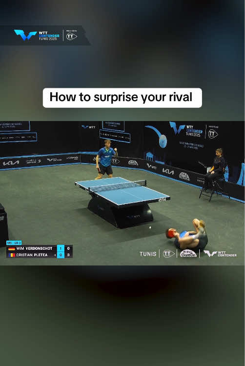 Wim Verdonschot catching his opponent off guard with this well timed block 😛 #WTTTunis #TableTennis