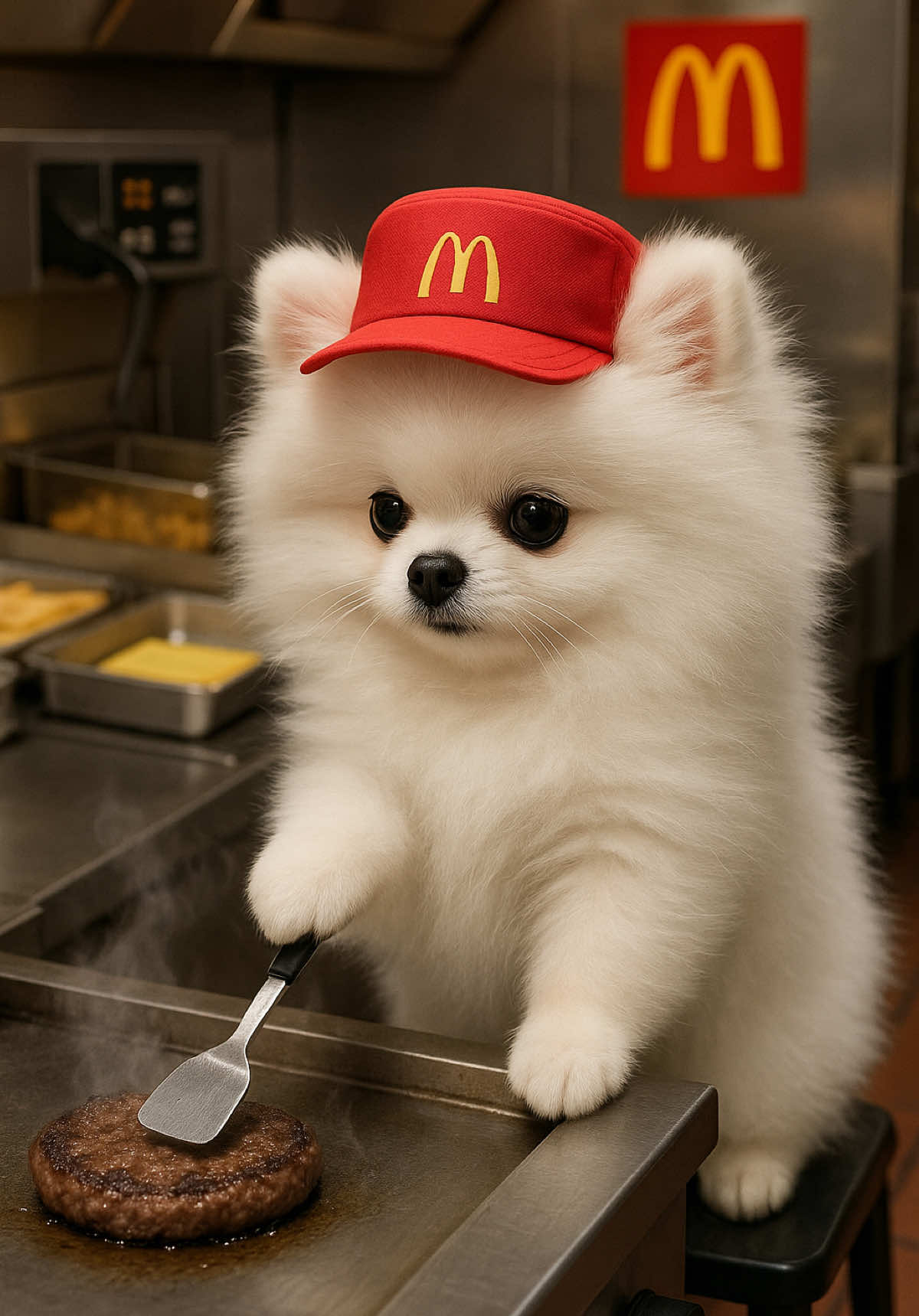 POV: You just hired a puppy at McDonald’s 😅She tried her best 🍔 #pomeranian #puppy #AIDog #DogAtWork #McDonalds #POV #FirstDayAtWork #FastFood #CuteDogVideo #DogTok #ViralReels