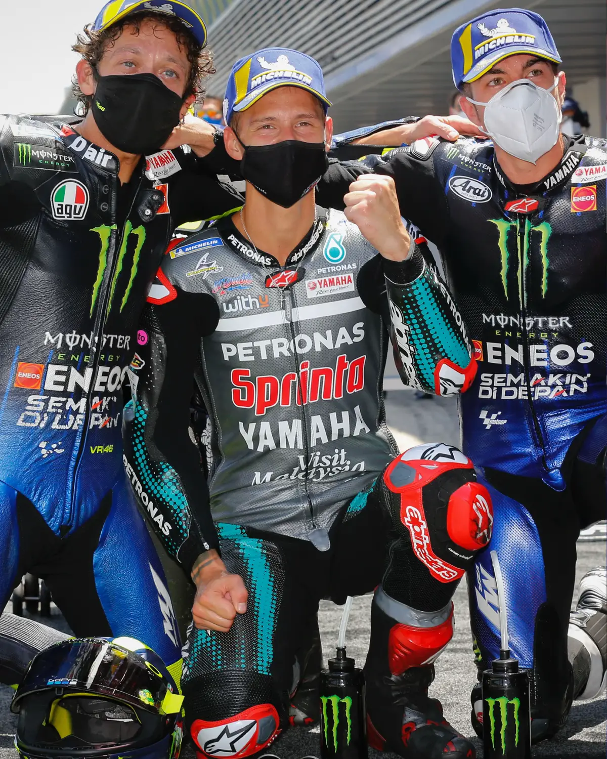 Do you remember the 2020 GP in Jerez? 💭 Actually, we should say “GPs”, because there were two in a row due to the pandemic 🏆 🏆 The two 2020 opening rounds were especially significant for Fabio Quartararo. At the time riding for the Yamaha Satellite team, Fabio was looking to secure his first premier class victory. The Spanish GP (GP1) was was his moment of glory. He was joined on the podium by Monster Energy Yamaha MotoGP rider Maverick Viñales. El Diablo immediately followed it up with a second victory at the Andalusian GP (Round 2). Once again, Maverick took second place, while Valentino Rossi rounded out an all-Yamaha podium by taking third 🥈🥇🥉 #MonsterYamaha | #YamahaMotoGP | #YamahaFactoryRacing | #MotoGP | #SpanishGP