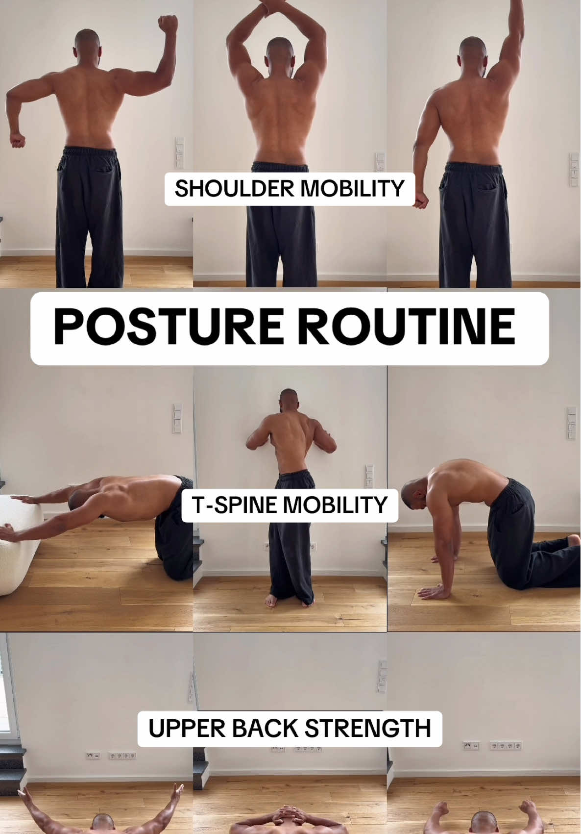 Posture correction routine | if you’re looking for movements that could help improve your posture, try these 9 exercises to improve shoulder mobility, thoracic spine mobility, and upper back strength #backpain #posture #shoulderpain #posturecorrection #mobility #fyp 