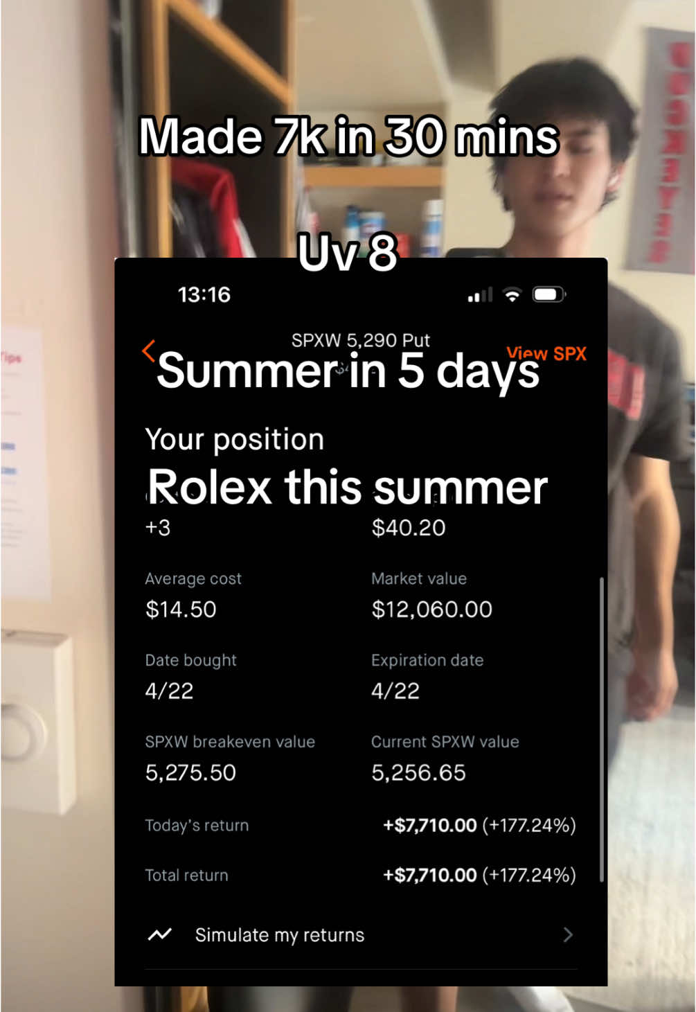 Average ohio state day trader. Life is good. #daytrader #stockoptions #spx 