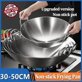 CHOVY 70CM-30CM Non-stick Pan Stainless Steel Large Wok Frying Pan Thick Wok Double Ear Iron Pot Frying Pan Frying Pan  #creatorsearchinsights #fypシ゚ #tiktokfindsph #tiktokspotted #wokfryingpan #fryingpan 