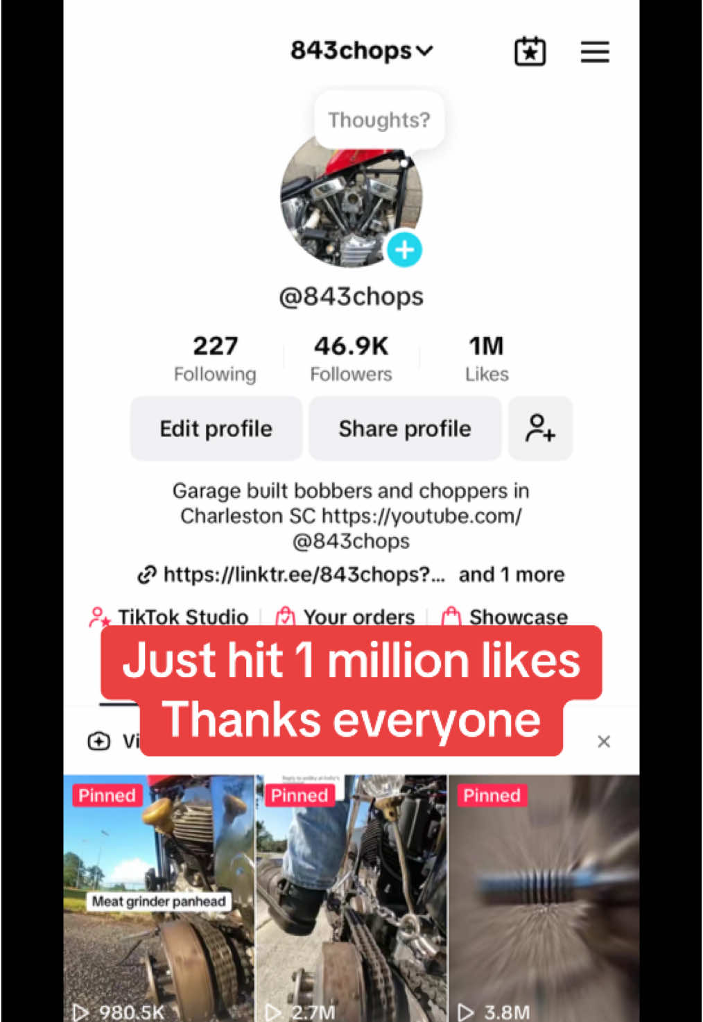 Just hit 1 million likes, thanks for the support on my chopper dreams. #motorcycle #harleydavidson #shovelhead #panhead #foryoupage #bikelife #fyppppppppppppppppppppppp #sportster1200 #biketok #harleylife #vintageharleydavidson #fypシ゚viral #choppershit 