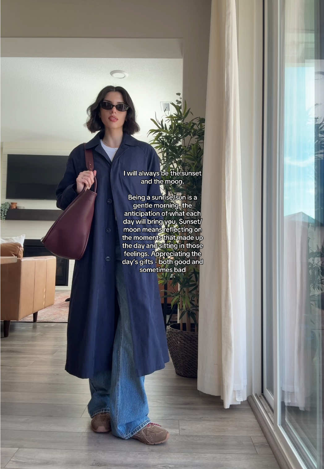 such a sucker for a sunset and a glowing moon #fashiontiktok #springoutfit #trenchcoatoutfit #pov #relatable 