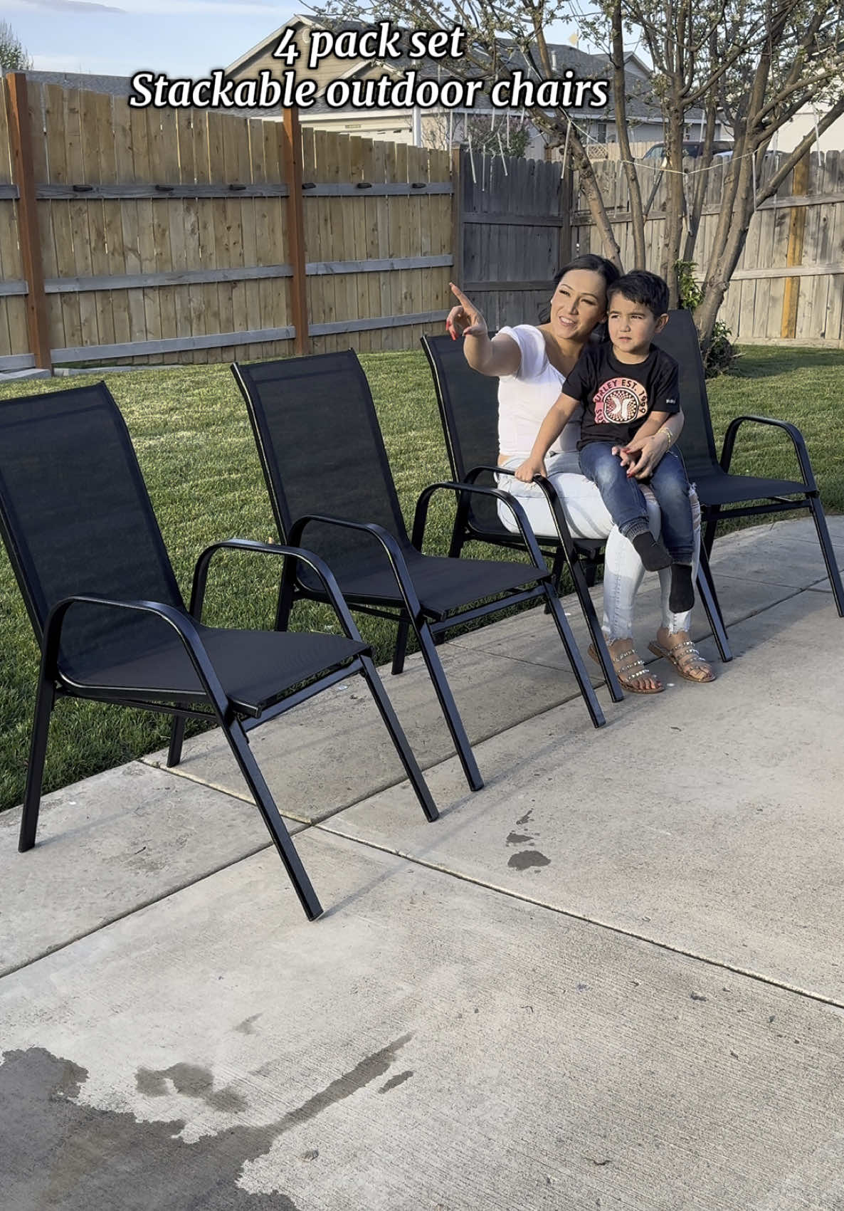 4 pack Stackable outdoor chairs! They are perfect for your back yard!  . . @GARVEE #garvee #garveetechstore #stackablechairs #outdoorchairs #patiochairs #tiktokshopmusthaves #musthaves #homedecor #springtok #tiktokshop #tiktokmademebuyit #shopping #summervibes #viral 