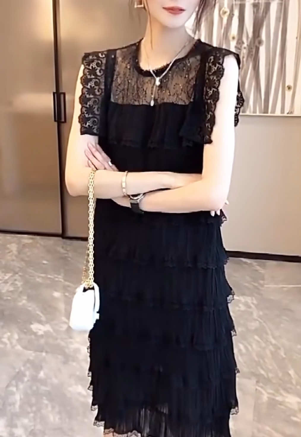 黑色蕾絲蛋糕裙#洋裝 #顯瘦穿搭 #夏季新款 