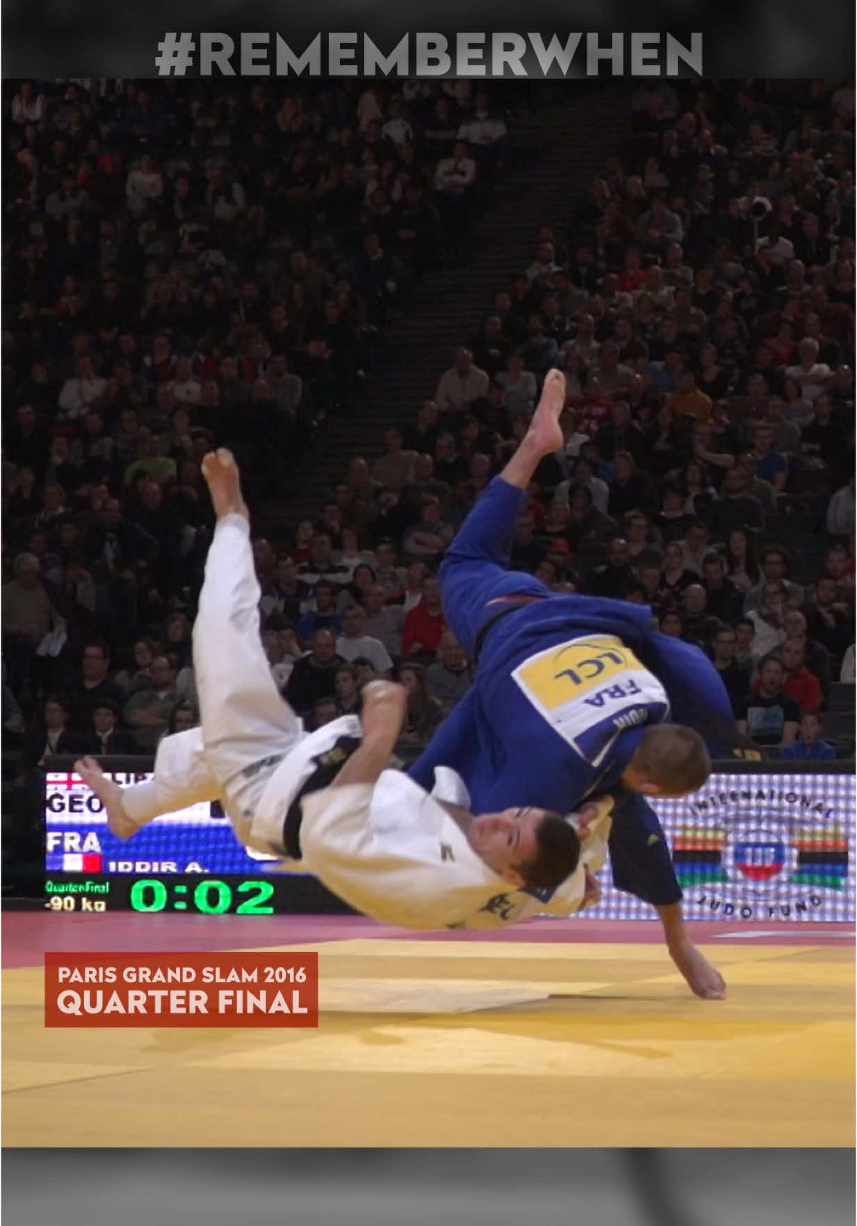 🎥 REMEMBER WHEN  🇫🇷 Paris GS 2016, Iddir gave us the ultimate buzzer beater to send Bercy wild!😱🔥 #RememberWhen #JudoParis #Paris #France #Judo #Sport #Throwback #LegendaryMoment