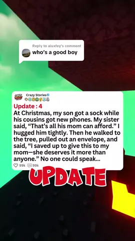 Replying to @aiuxfey Update: 4 At Christmas, my son got a sock while his cousins got new phones. My sister said, 