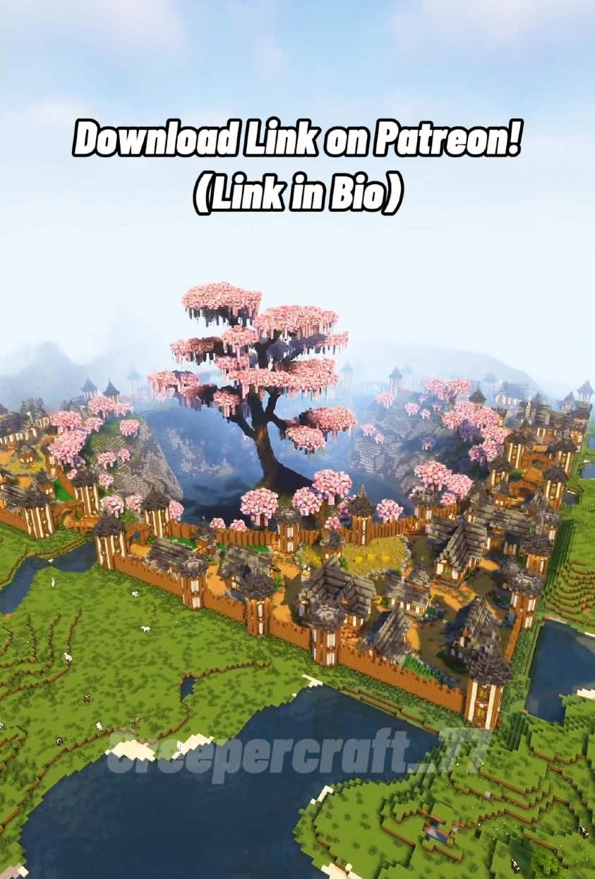 Minecraft: Simple Cherry Lake Village! | Timelapse | #Minecraft #minecraftbuilding #creepercraft_77 #creepercraft 