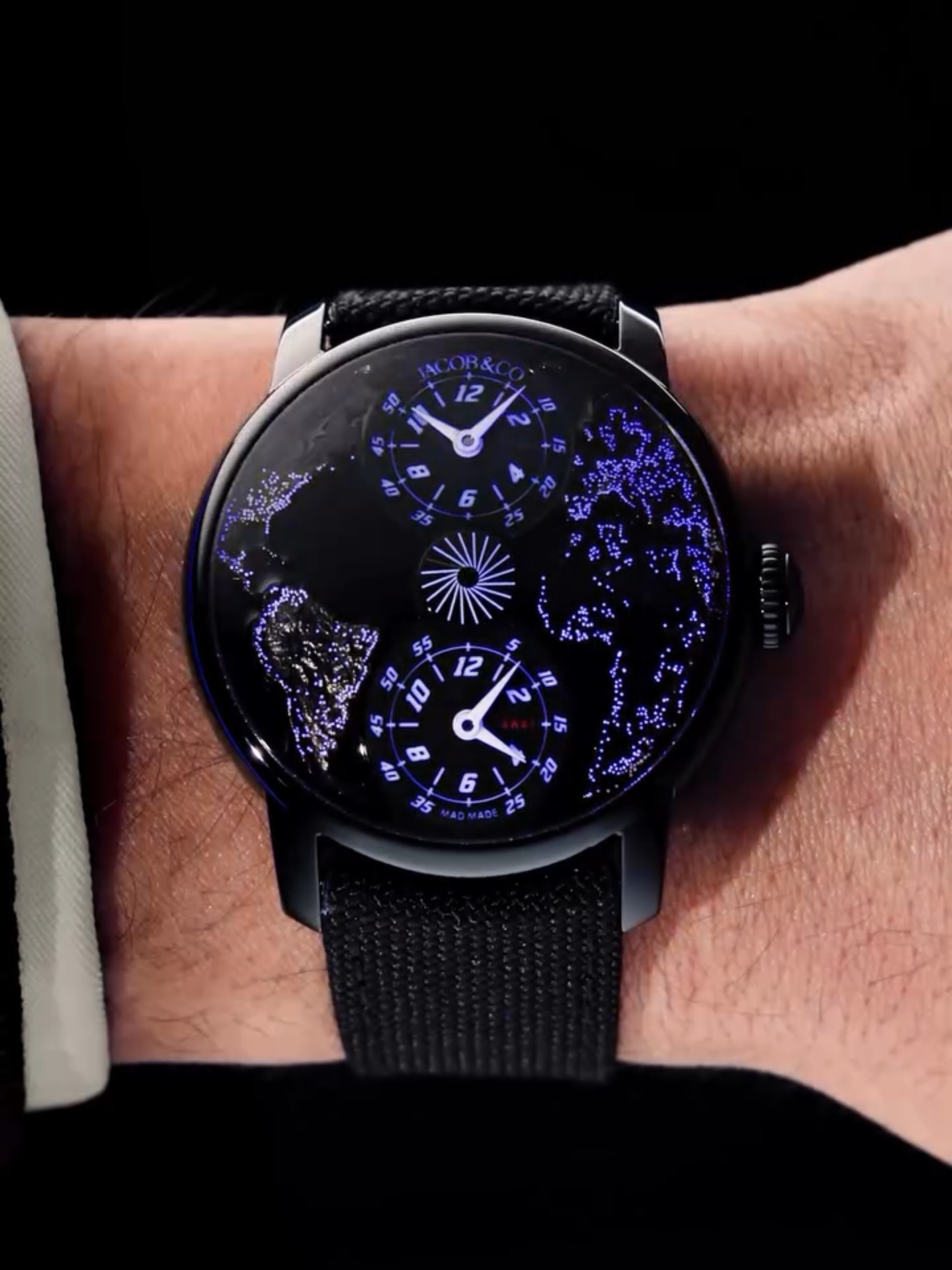 Time Never Sleeps. A city’s heartbeat doesn’t stop when the sun goes down. The World Is Yours MAD Paris captures this energy with SuperLumiNova city dots, glowing just as the world’s most vibrant metropolises do at night. With a black DLC case, dual time zones, and a design inspired by high-orbit views of Earth, this timepiece brings the night to life. Only 101 pieces available—because some things are worth chasing. #jacobandco #inspiredbytheimpossible