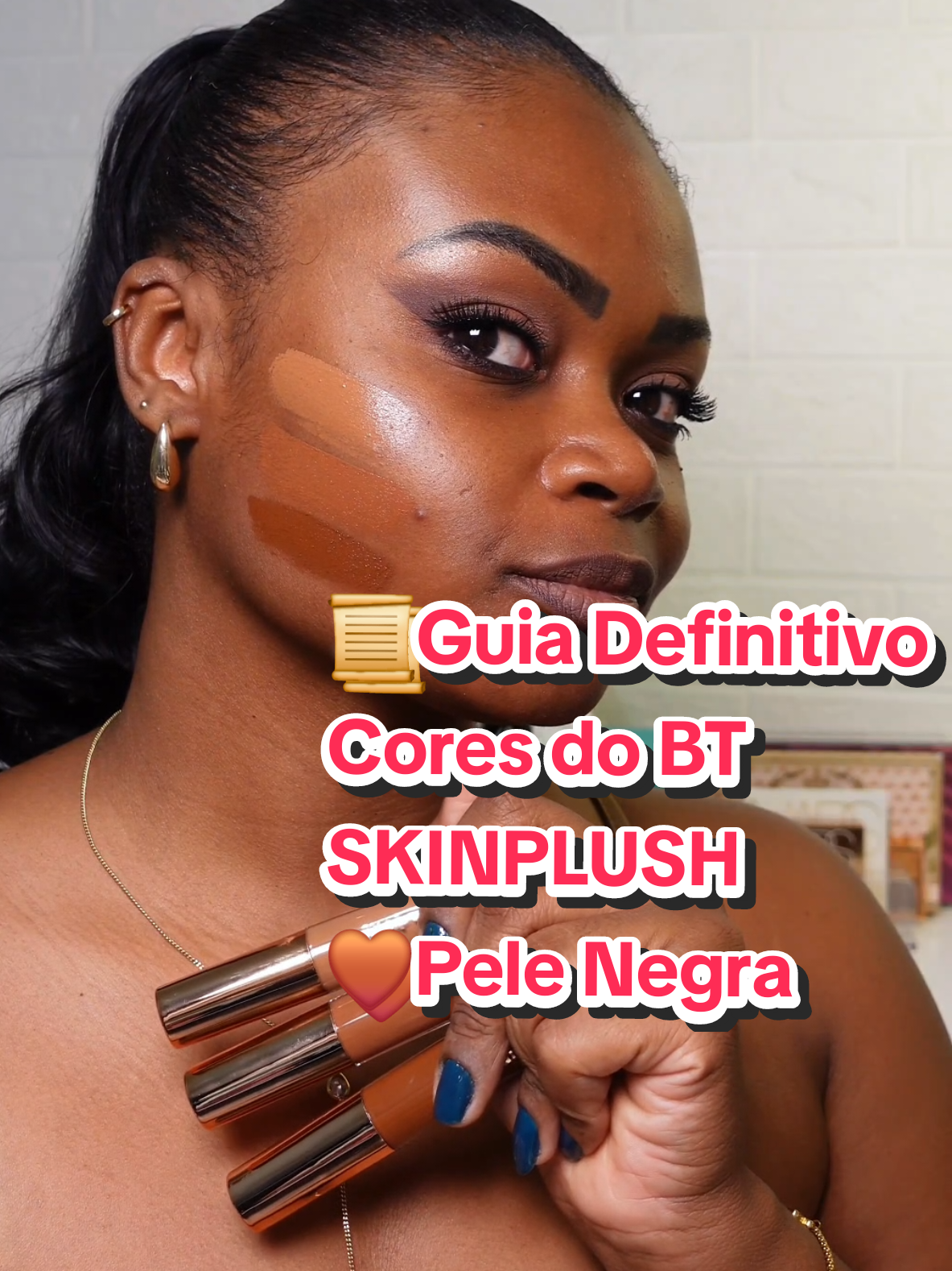 📜Guia Definitivo de Cores/swatches para a pele negra do Corretivo BT SKINPLUSH da @Linha Bruna Tavares @Bruna Tavares !😍  As cores são incríveis e estou amando testar todas elas.  Alguém mais já experimentou?  #BTSKINPLUSH #PeleNegra #Maquiagem #corretivo #swatches #dicasdemaquiagem 