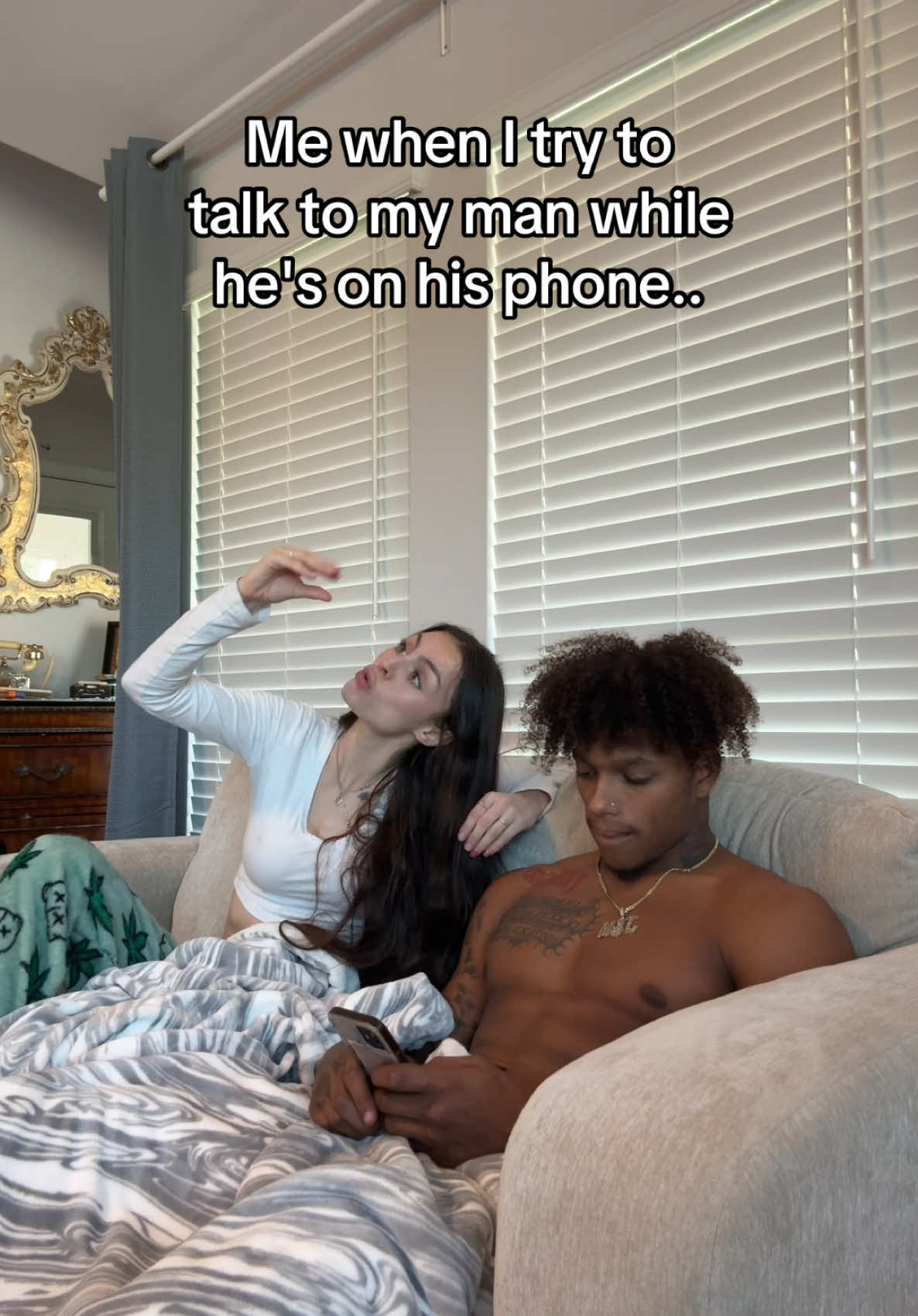 I swear his ears turn off when he picks up his phone🤦🏻‍♀️😂 #fyp #viral #Love #funny #trending #relatable #Relationship #cute #couplegoals 