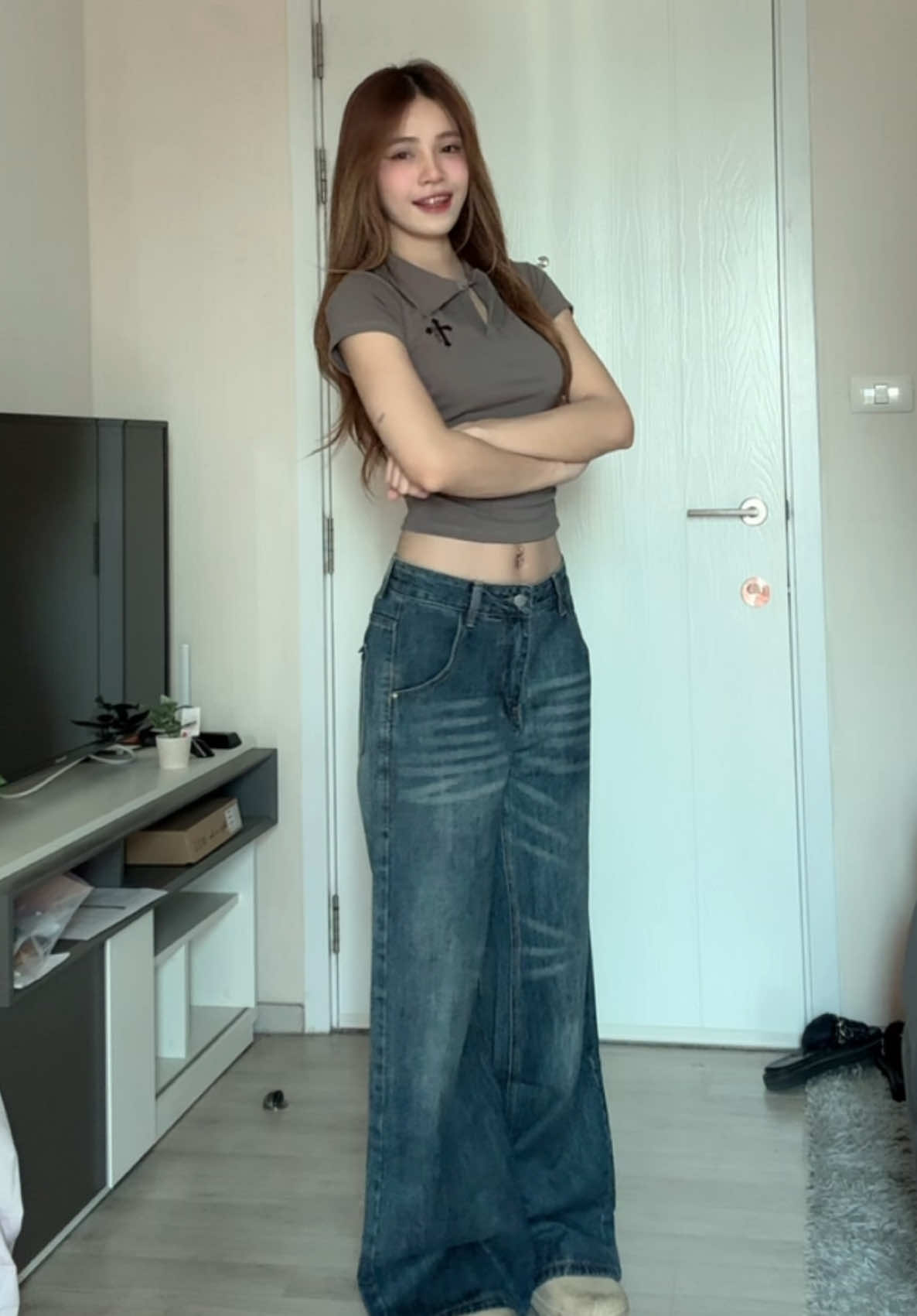 กางเกงยีนส์ขากระบอก #กางเกงยีนส์ #กางเกง #เสื้อครอป #ฟีดดดシ 