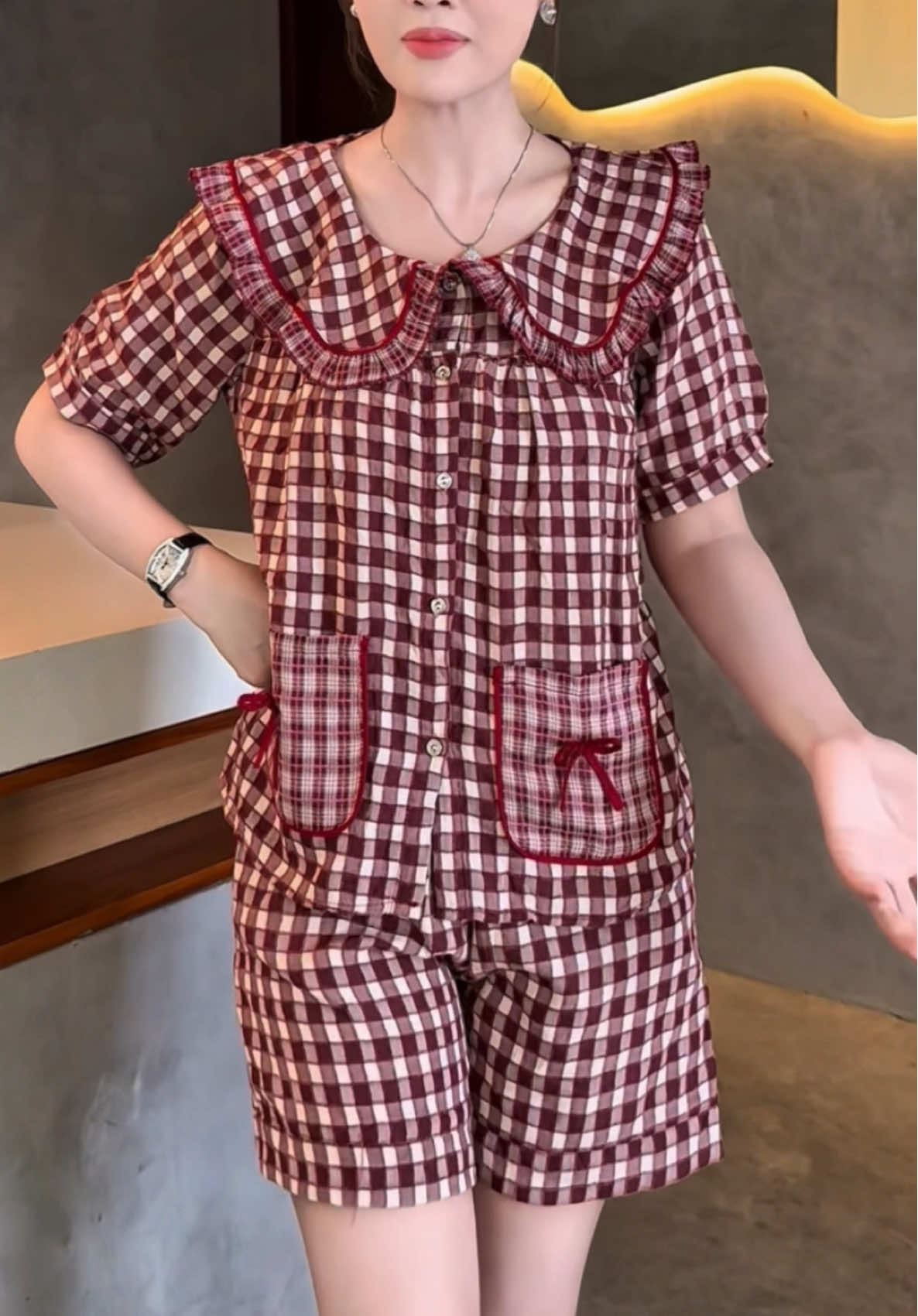 Bộ đũi kẻ caro vân mây tay cộc quần đùi #dobomacnha #doboxinh #setboxinh #xuhuong #thoitrangnu #reviewquanao 