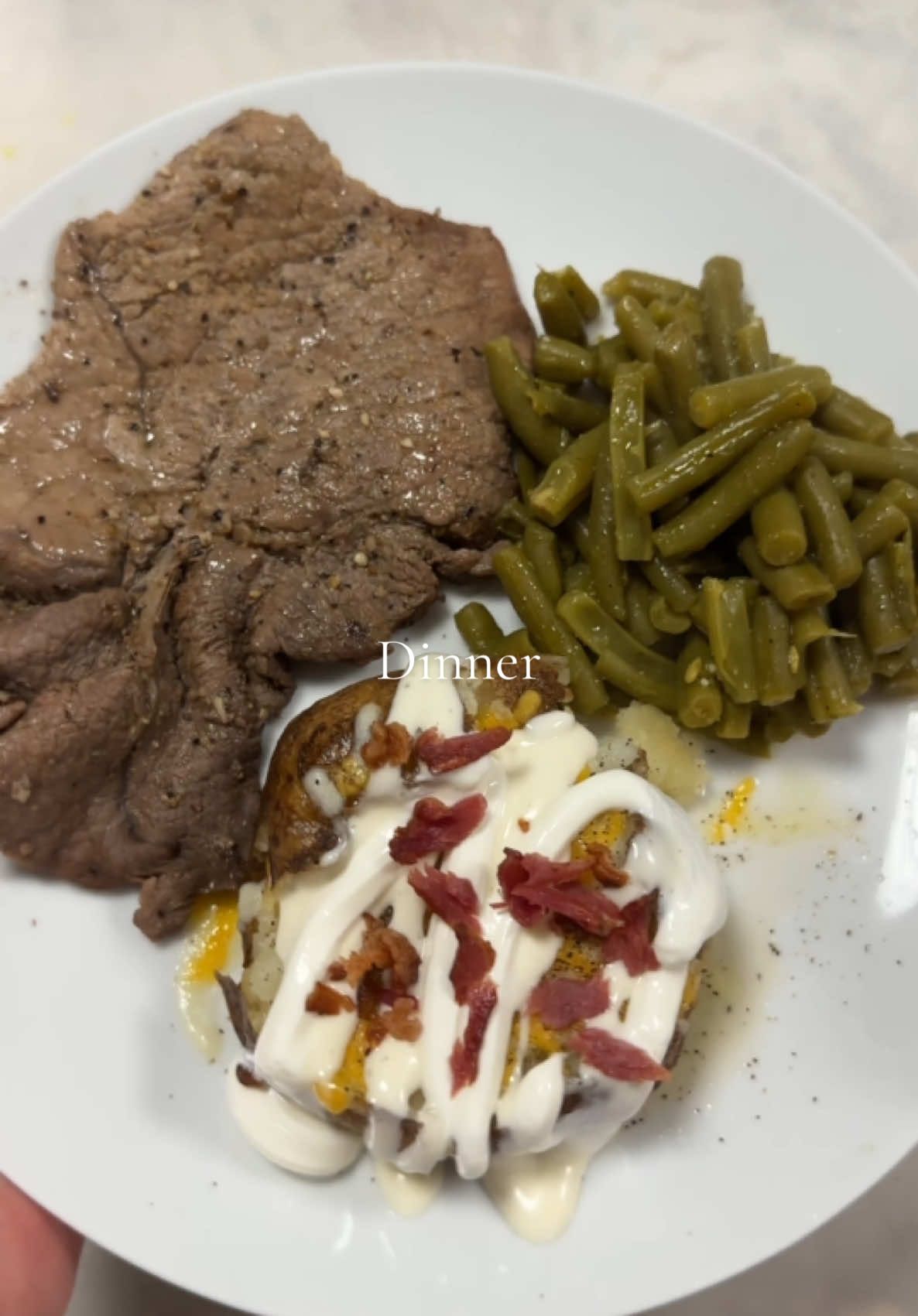 Tonight’s dinner 😋 steak, loaded baked potato & green beans 🫛🥩🥔 #dinner #DinnerIdeas #dinnertime #cooking #cookwithme #steak #greenbeans 