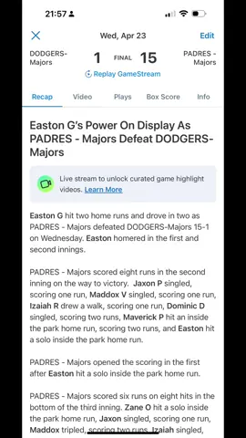 Two ITP HR’s in one night! Bases loaded on the 3rd but he struck out. It’s ok though! Let’s go Padres! #littleleague #baseballmom #nevergetsold #homerun 