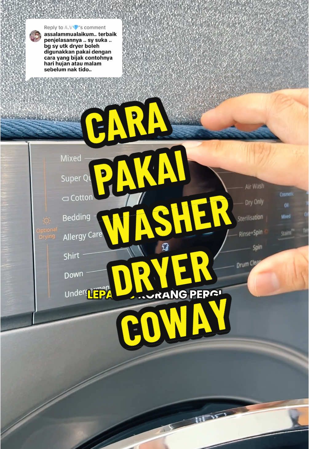 Replying to @𝔸.𝕍💎 cara guna washer dryer coway dengan mudah 😍 basuh dan kering dalam satu washer dryer coway 😍  #washerdryercoway #cowaywasherdryer #mesinbasuhinverter #cowaycontentcreator #tiktokshowdown2025 #imcowayMDdT 