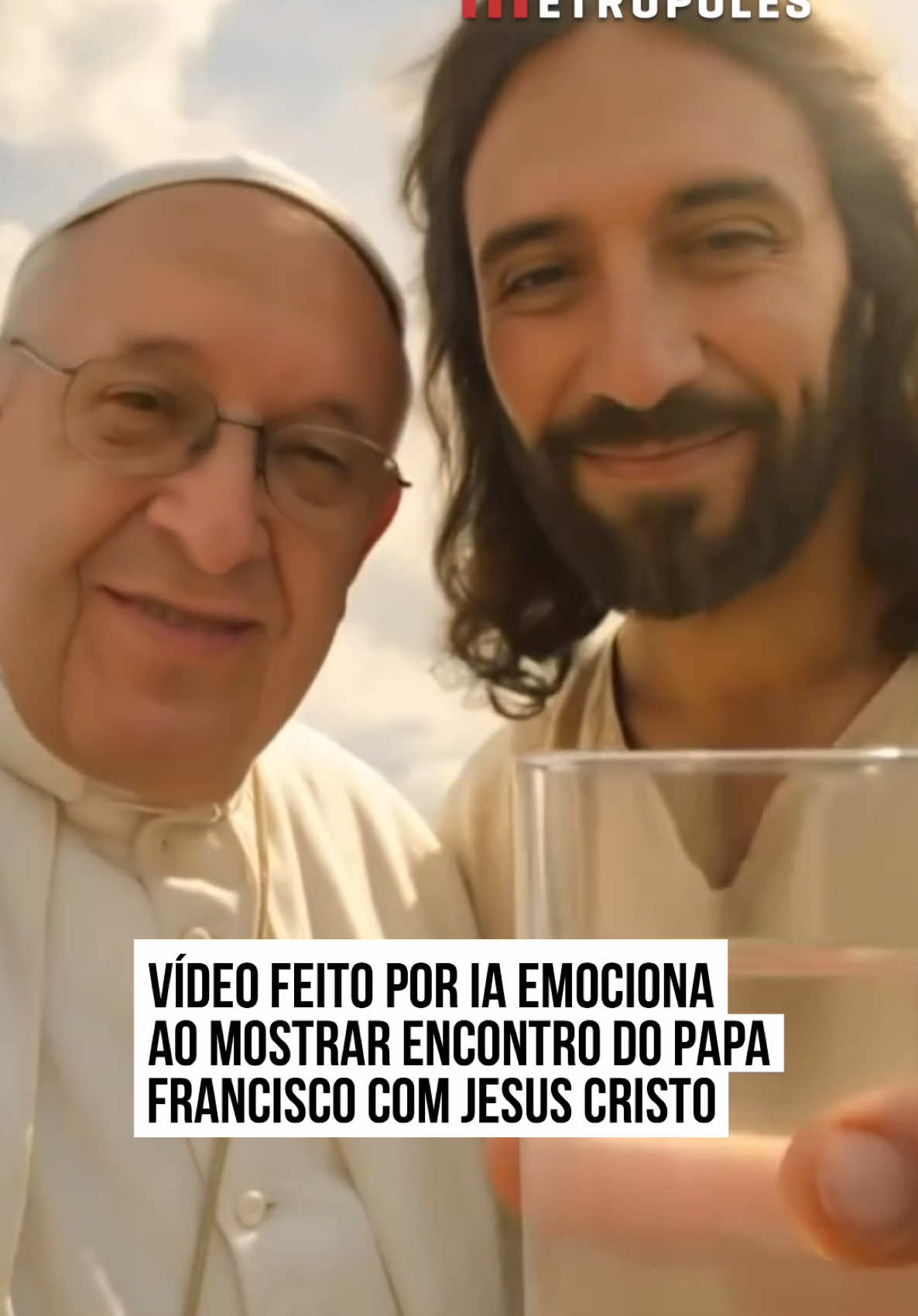 Viralizou, nesta quinta-feira (24/4), vídeo feito por #inteligênciaartificial (IA) que mostra um encontro emocionante entre o papa Francisco e #JesusCristo. No conteúdo, o último pontífice aparece tirando #selfie com Jesus e sobrevoando as nuvens do céu. Em determinado trecho, Nossa Senhora também aparece e se junta a reunião. Nos comentários, os fiéis aprovaram o vídeo e se emocionaram ao ver as duas figuras juntas. #EntretêNews Gostaram?