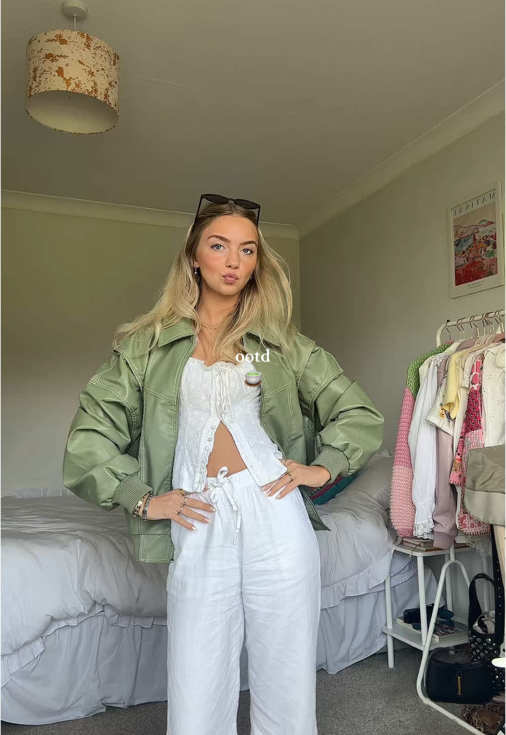 quick ootd before getting a matcha and my nails done aka a girly self care day 🍵🤍