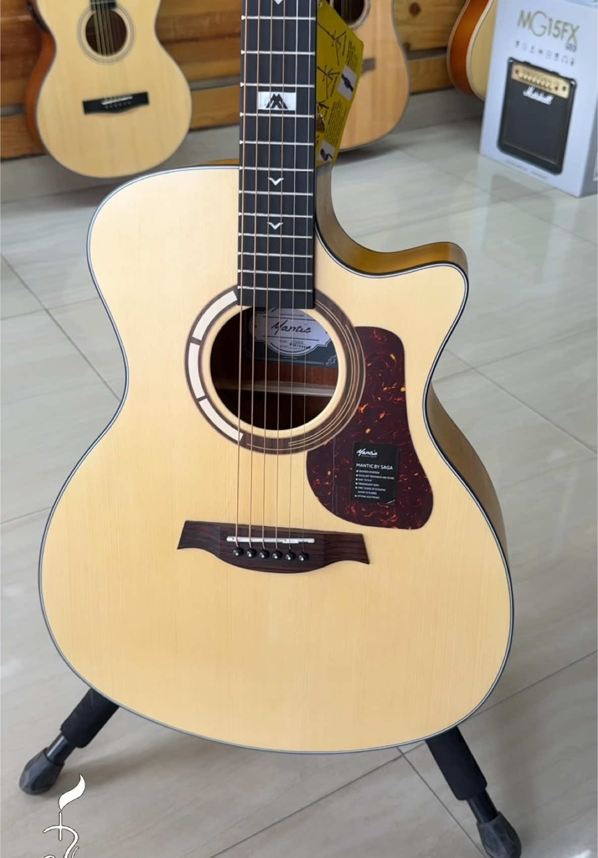 Mantic GT-1GCE Natural semi acoustic guitar with gigbag