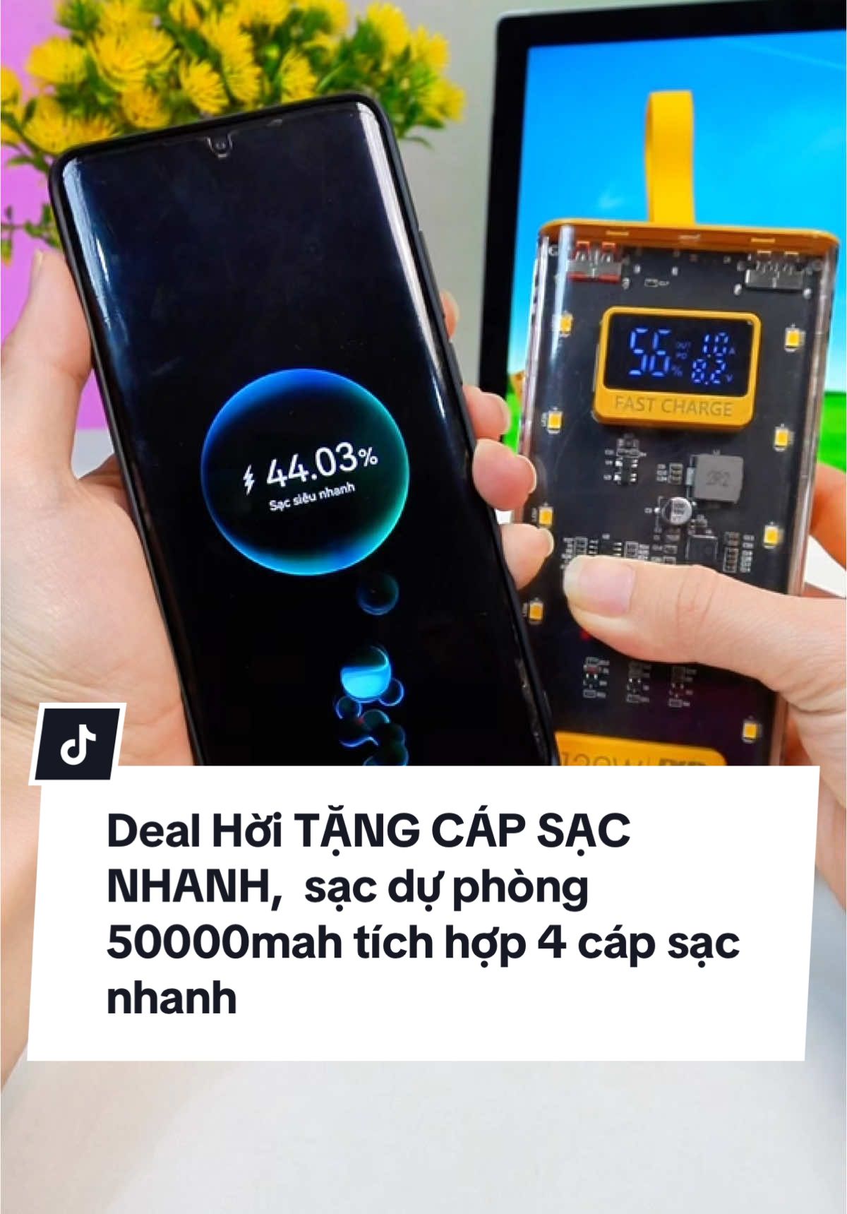 Deal Hời TẶNG CÁP SẠC NHANH,  sạc dự phòng 50000mah tích hợp 4 cáp sạc nhanh #sacduphong #sacduphong50000mah #sacnhanh #sdp 