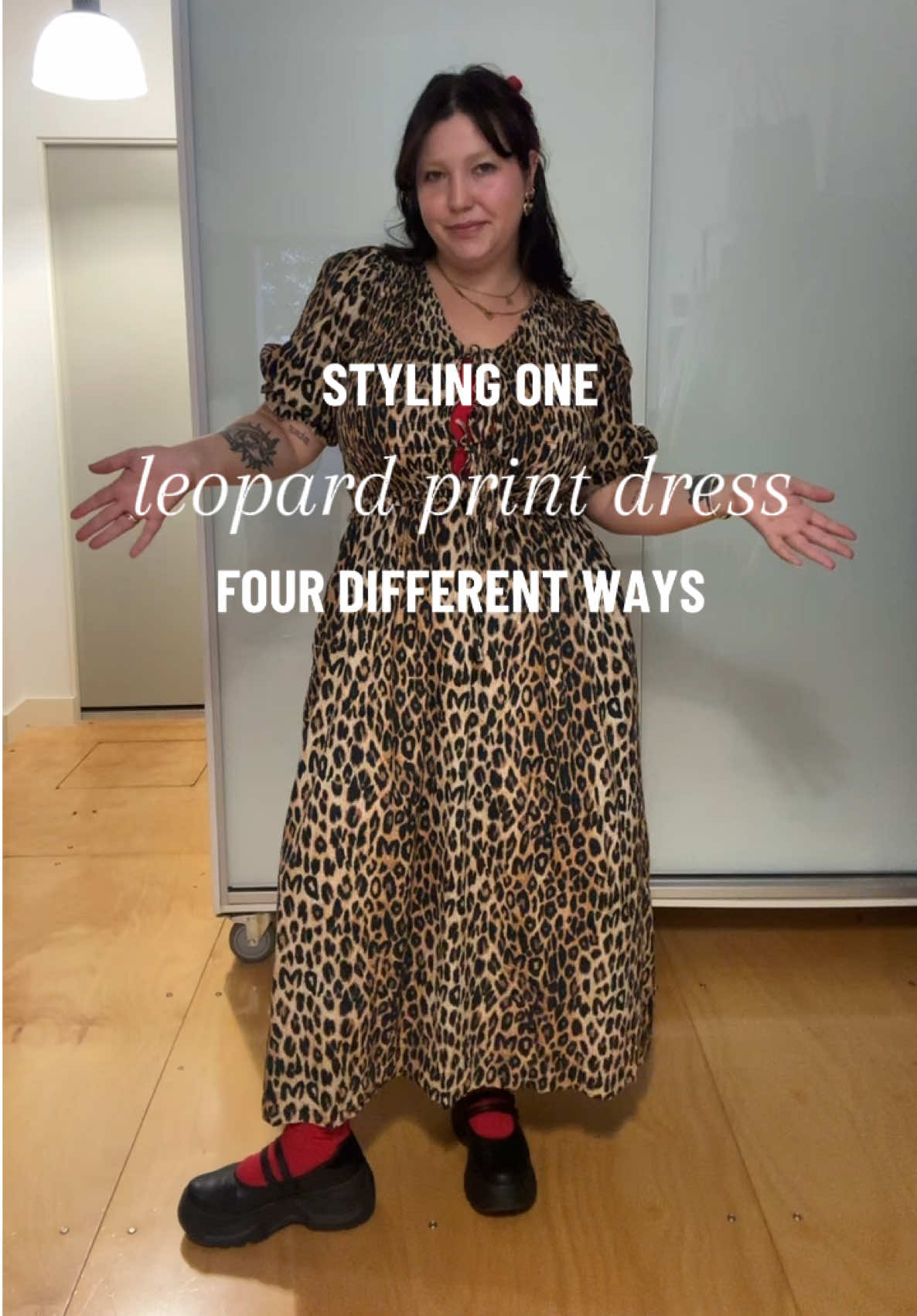 Part 2. Styling my @Damson Madder  leopard print dress 4 different ways… 💌🦋🌷it pairs well with every colour I could’ve kept going!! Do we want to see a part 3 👀 who needs more inspo?? #rewear #stylingseries #plussize #outfitinspo #damsonmadder 