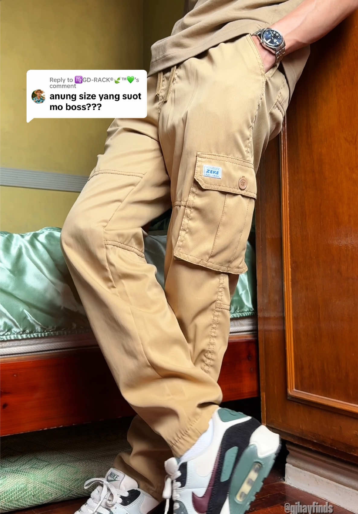 Replying to @♍GD-RACK®🍃™💚 small size suot kong cargo pants bossing🫡 quality! #cargopants #cargopantsformen #fyp 
