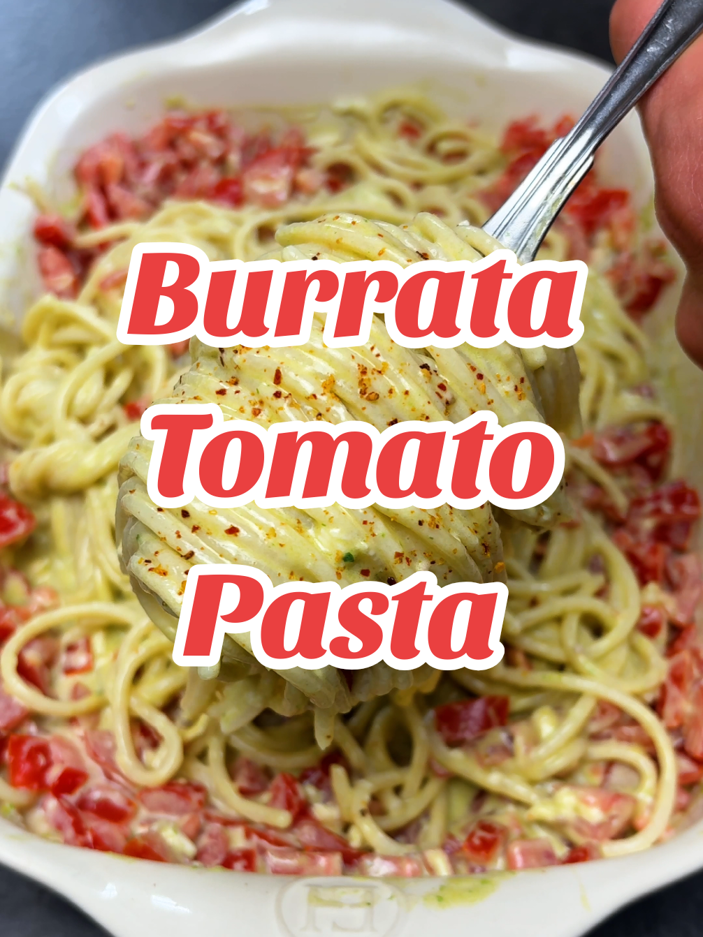 For Burrata Lovers 😍 Ingredients (for 1 serving) : 1 burrata  4 oz - 120g spaghetti 10-12 cherry tomatoes, chopped  1 tbsp salsa verde  Salt and Pepper to taste  Instructions:  * Cook spaghetti in salted boiling water until al dente. Drain and set aside.  * Open a burrata and place the spaghetti on top. Mix until the pasta is evenly coated.  * Add the chopped cherry tomatoes and the salsa verde. Mix well, Salt and pepper to taste and you’re ready!  * You can serve with fresh basil and/or a pinch of espelette pepper 👌 Bon appétit!✨ 📖 If you loved this recipe, you may love our Ultimate Pasta Cookbook as well, give it a check ;) (link in our bio) #pasta #foodies #food #fyp 