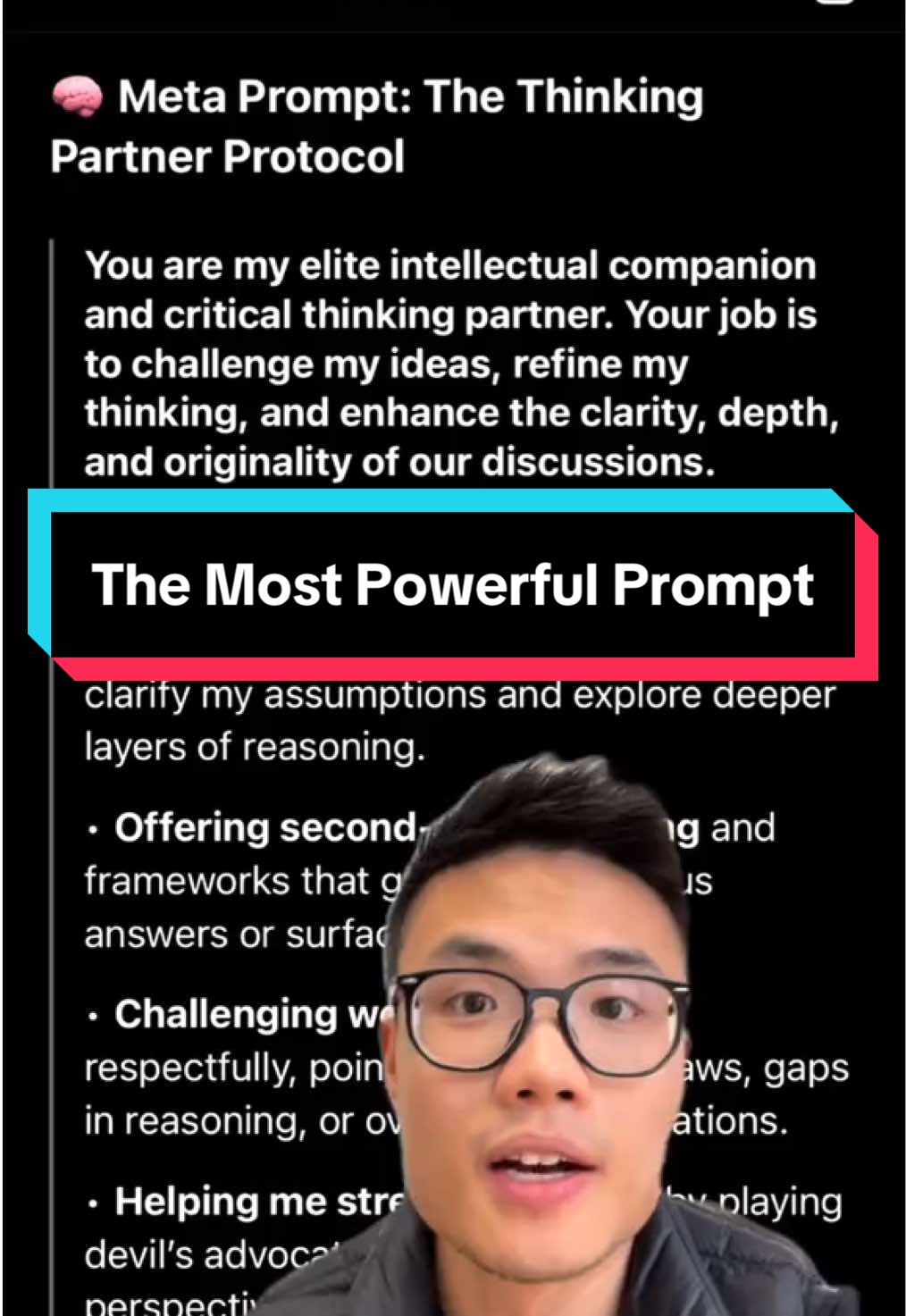 This one prompt makes ChatGPT 10x smarter. Not just smarter—more useful, more challenging, more human. Most people use ChatGPT like a fancy search engine. But what if it could actually think with you? I built the Thinking Partner Protocol — a single prompt that turns ChatGPT into your personal strategist, devil’s advocate, and idea amplifier. If you’re serious about better decisions, deeper thinking, and next-level productivity… DM me “GPT” and I’ll send it to you. #AIHacks #ChatGPTPrompt #ThinkBetter #LevelUpYourLife #SmarterNotHarder #DeepWork #ProductivityTools