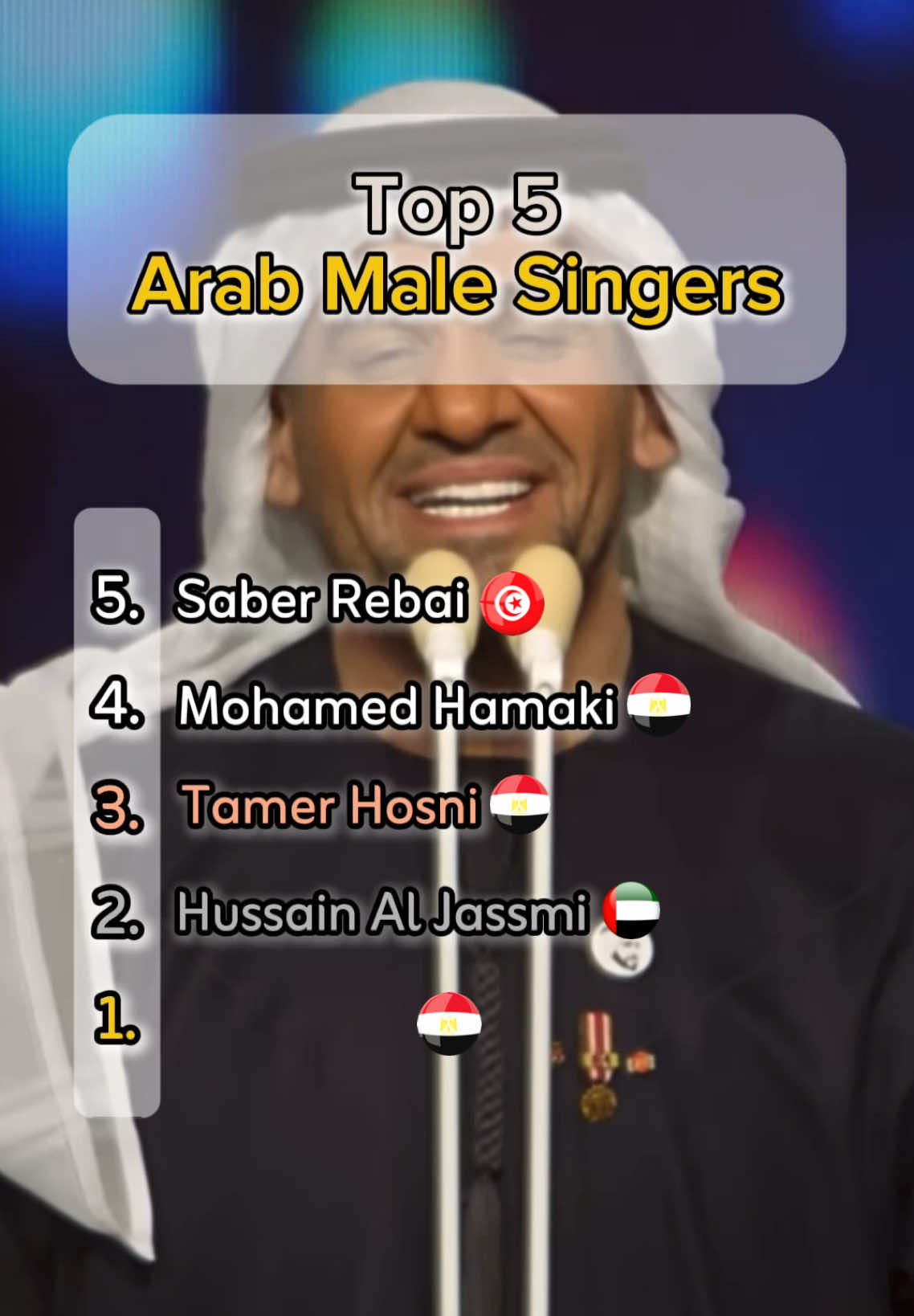 Top 5 Arab Male Singers Acoording to Grok🔝 #amrdiab #hamaki #tamerhosny #hussainaljassmi #saberrebai #arabsongs #foryou #foryoupage #viral #tiktok #fyp