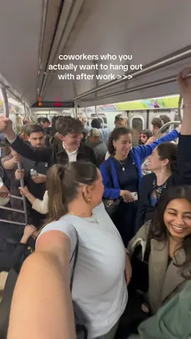 fun coworkers are everything, change my mind! (also they told me there’s no way they’d go viral so pls help me prove them wrong!)  #work #coworkers #fyp #corporateamerica #nyc #afterwork #friends #drinks #train #subway #les #revival 