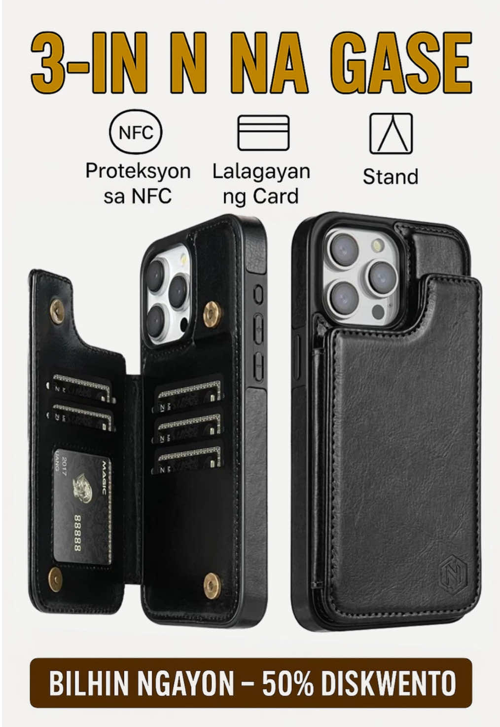 🔥Super Sulit! 3-in-1 Case para sa iPhone/Samsung – Card Slot + NFC + Stand, 50% OFF! Bilhin Na!