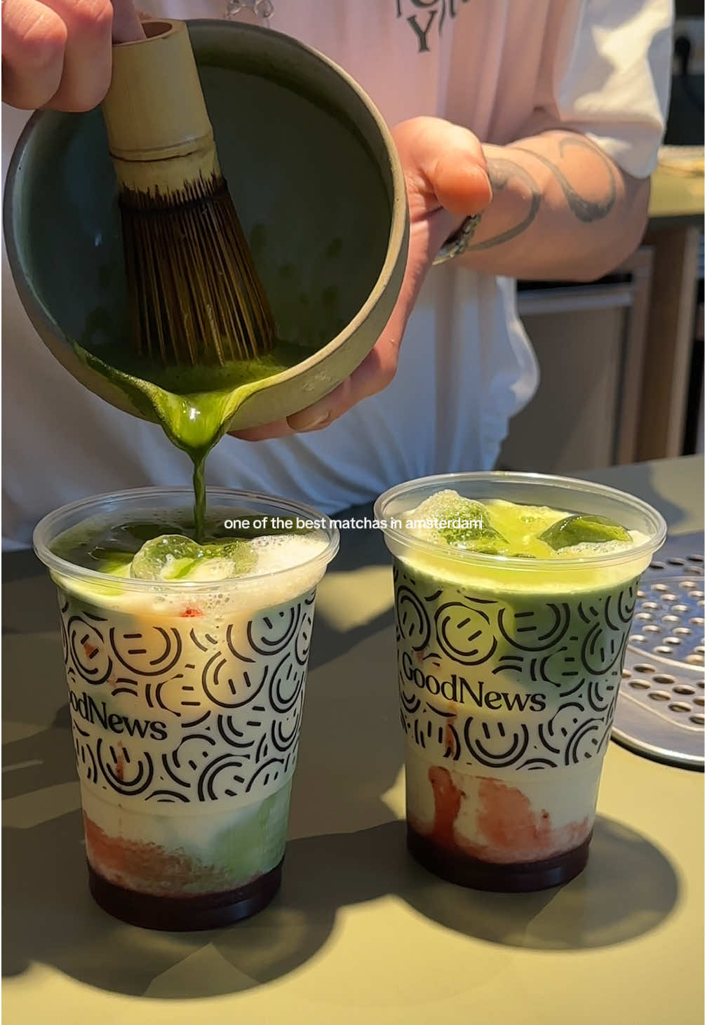 hands down one of the best matchas we’ve had in amsterdam, and they have so many options of matcha and coffee 🫡✨ @GoodNews  - #amsterdam #matcha #strawberrymatcha #amsterdamcafe #Foodie #matchawhisk #aestheticcafe #amsterdamcoffee #matchacafe #coffeeshop #cafe #amsterdammer #nederland #thenetherlands #amsterdamguide #matchalover #depijp #coffeetiktok #matchaaddict #amsterdamcafe #romanticizeyourlife #matchatok #bestmatcha 