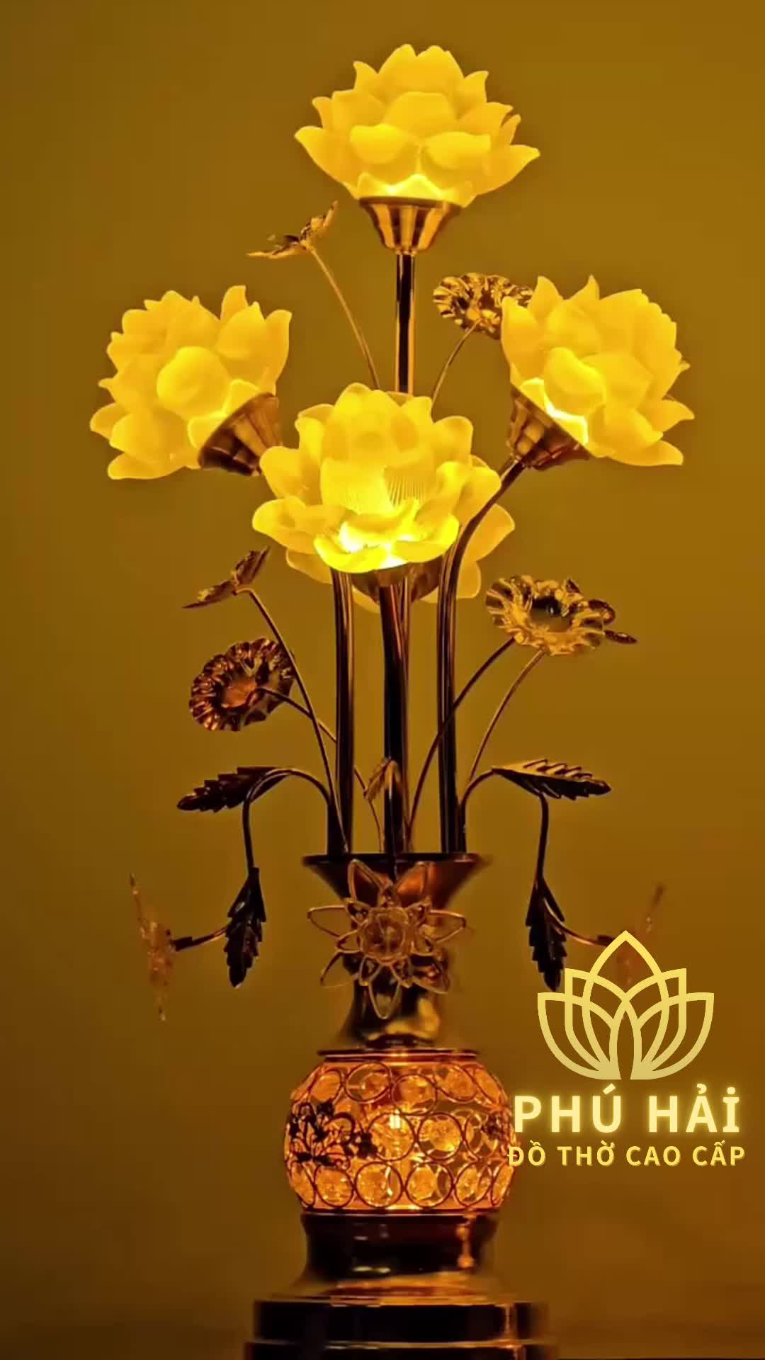 Đèn Thờ Lưu ly 5 Bông Thân Đan Lỗ Cao 63 Cm - Giá 1 đôi - KM TẶNG LED DỰ PHÒNG#dentho #denthohoasen #denthohoasen5bong #dentho5bongluuly #dentholuuly5bong #xuhuong #dentholed #denthocamdien