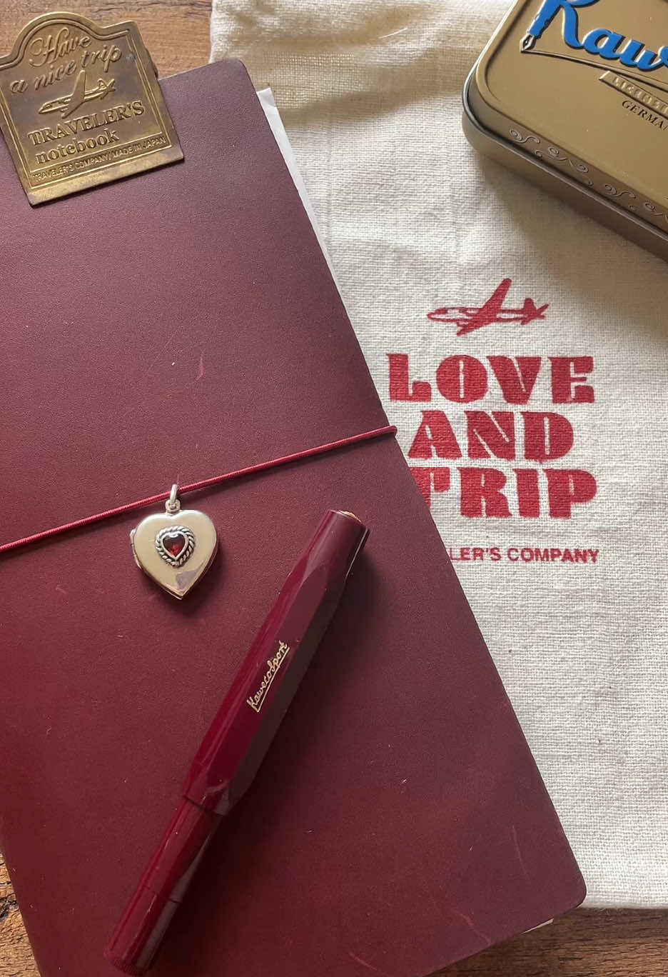I preordered the love and trip red travelers notebook & it came today!! It’s the most gorgeous thing I’ve ever seen 🥹♥️ #travelersnotebook #loveandtrip #travelerscompany #journaling 
