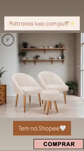 Kit 02 Poltronas Lua e 01 Puff Redondo para Sala Decorativa Pés Palito Suede Aninha Decor 😱🤩😍✨##poltrona##barato##comprasonline