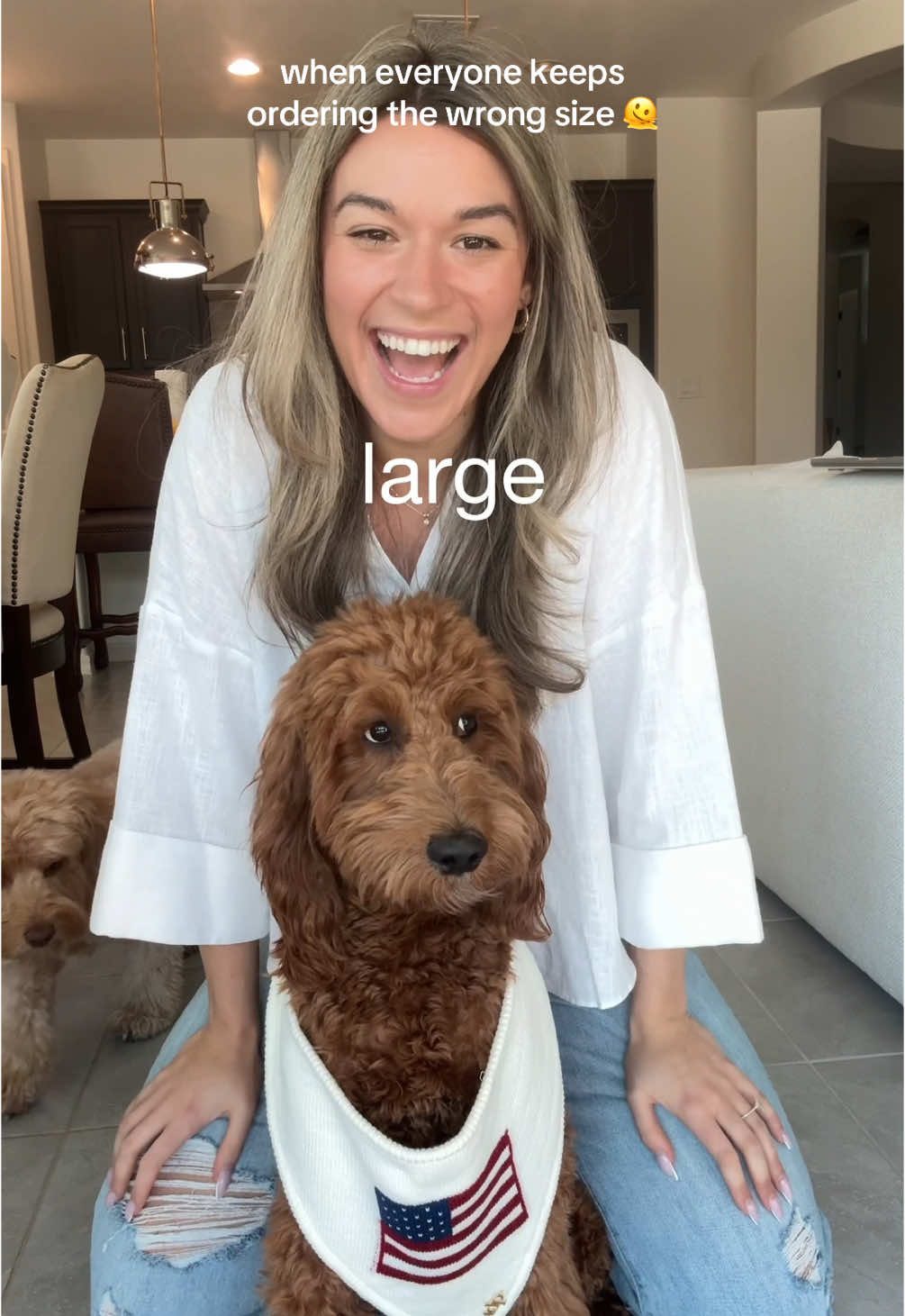 you can tie and then snap but PLZ for THE LOVE OF ALL things holy measure your dogs and look at the size chart 🤝🏻😁 LOVE YALL.  Also 👉🏻 we designed our Large to fit the biggest breeds (great danes, st.bernards, etc!) Duffie here weighs about 35lbs and fits the best in a size small. peace love dog bandanas ✌🏻💖 