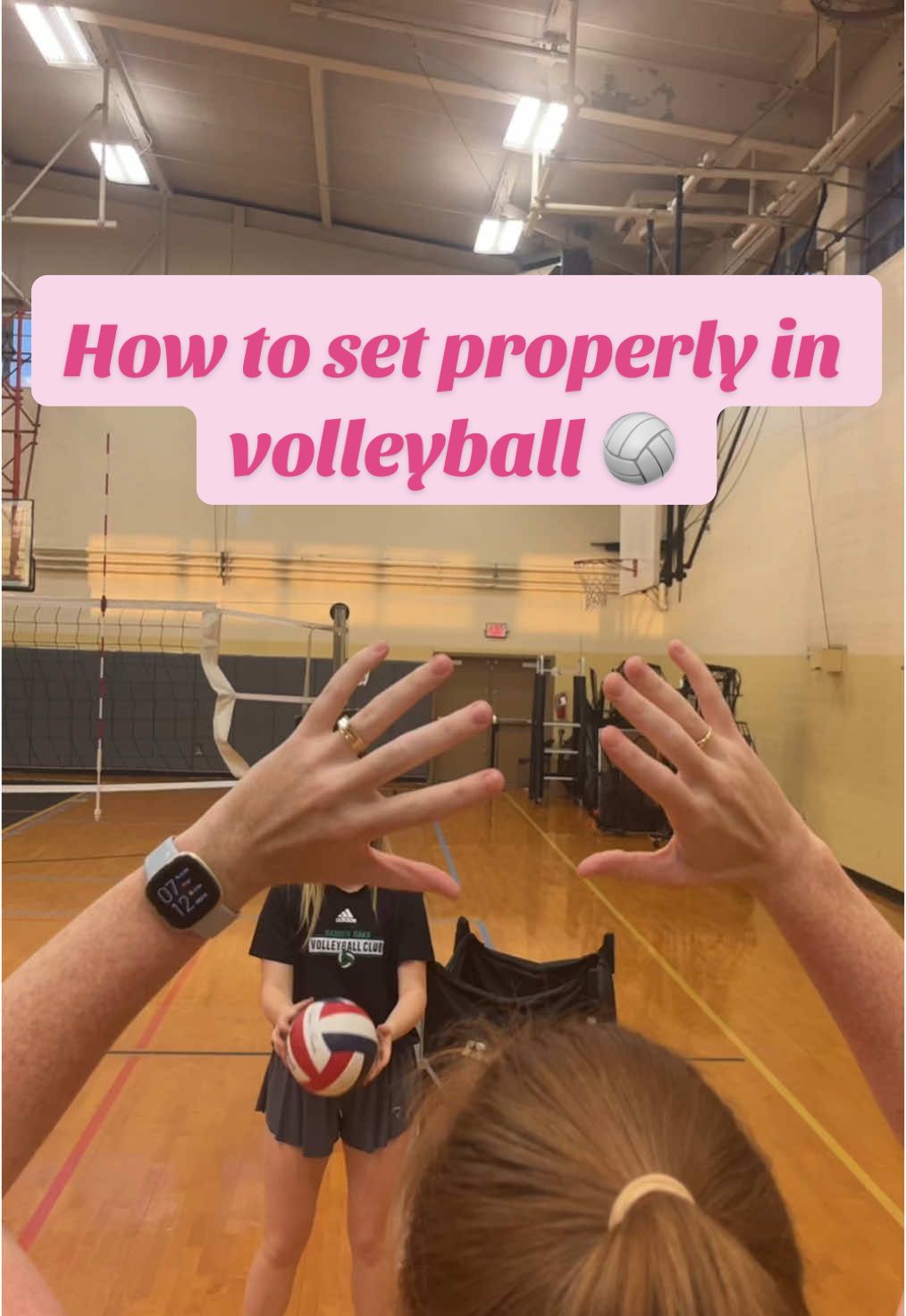 While setting in volleyball, hands should start in a diamond, ball shaped position on your hair line.  Pointer finger and thumbs should be equidistant apart.  The follow through should look similar but elbows are fully extended and the diamond shaped hands push through the ball.  Record yourself setting to see if your hands look like this.  #howtosetinvolleyball #volleyballsetter #volleyballsettingtips #volleyballsetting #volleyballcoaches #volleyballcoachingtips #fyp #volleyballathome #ConSantanderConecto 