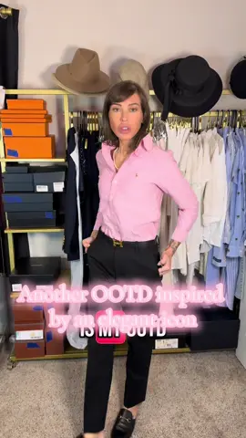 Channeling Princess Diana today with a classic twist: pink button-down, black trousers, and loafers. Timeless and effortless. #elegantstyle #styleinspo #outfitinspo #casualoutfits #timelessfashion 