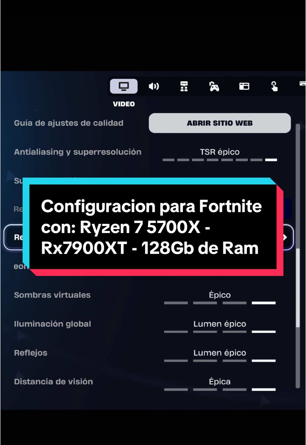 Configuración para #fortnite  con #rx7900xt y #ryzen7  #5700x  #msi #amd #phantongaming #radeon_graphics #sukuna 