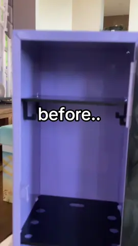 My mini locker before vs after!! 💗 #locker #stickers #decorating #shelfs #purple #ministuff