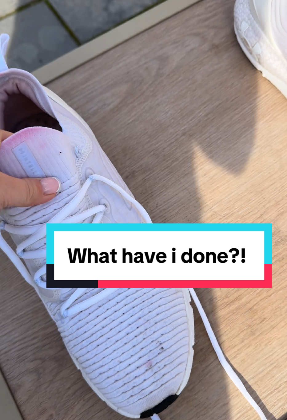 Replying to @🦋 Kelly 🦋 can we get them back white?! 🤷🏼‍♀️😂 #mumtok #bleach #epicfail #trainercleaning #help #advice 