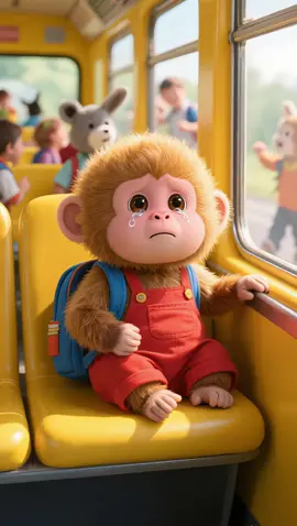Baby monkey’s first day at school: 99% tears, 1% survival 🐒😭📚 #ai #babymonkey #toocute #babyanimals #schoolmemories 